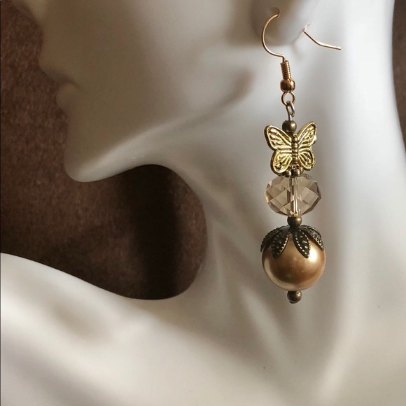 Handmade Dangle Earrings Brass Butterflies 2” Long - Picture 1 of 4